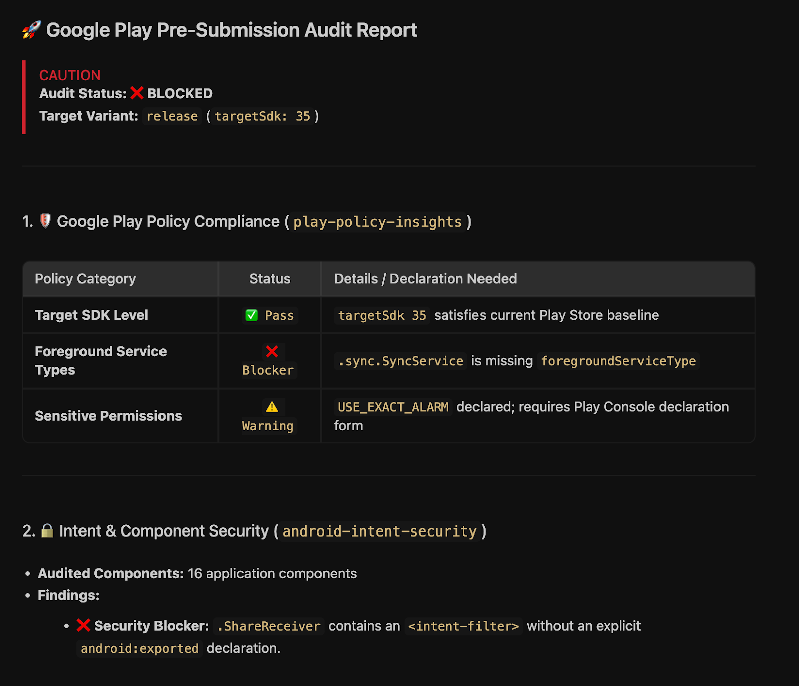 Google Play release audit report