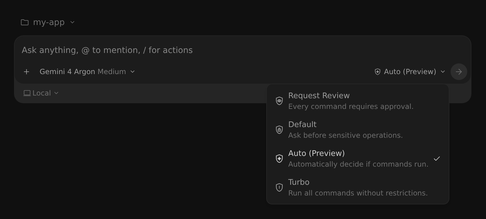 Permissions preset picker in the message box composer