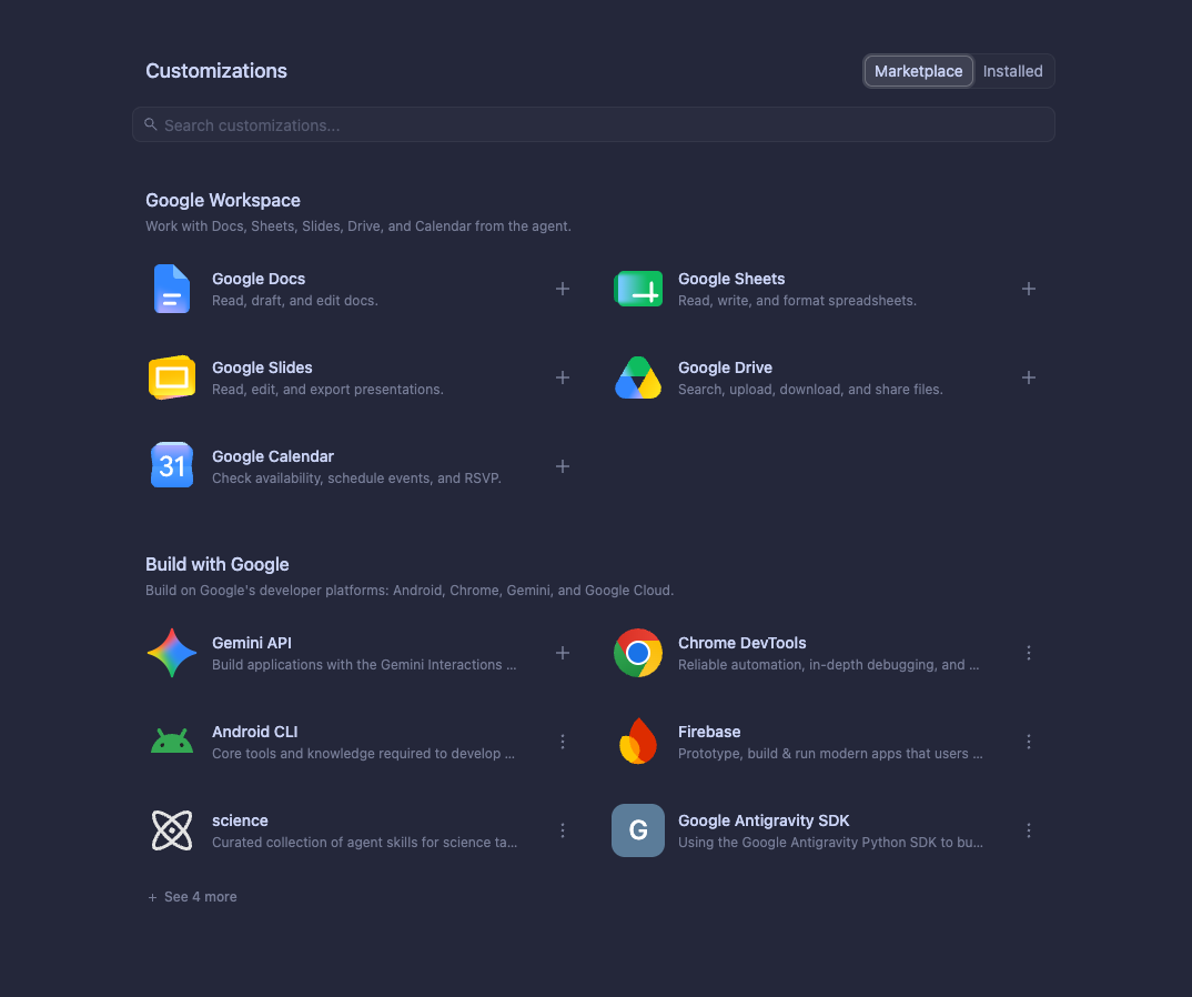 Marketplace tab