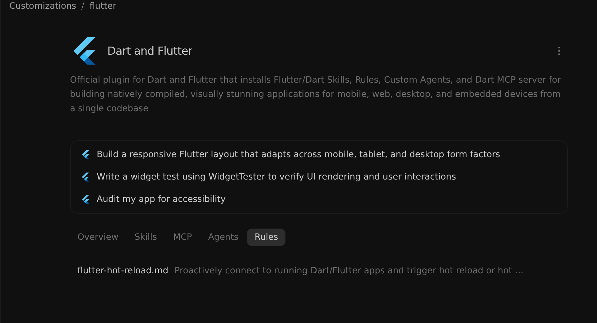 Plugin detail view showing the Rules tab for a bundled rule