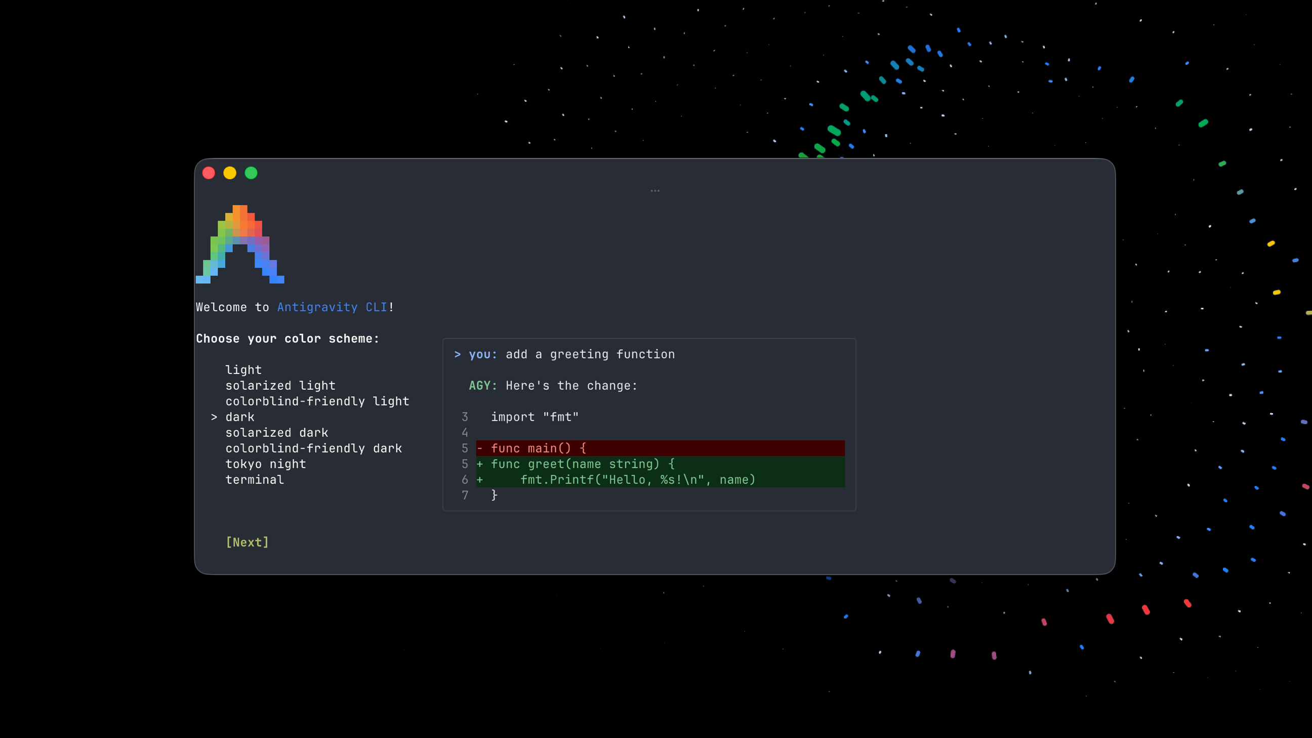 Ícone do Google Antigravity CLI, possivelmente um símbolo abstrato representando código e automação.